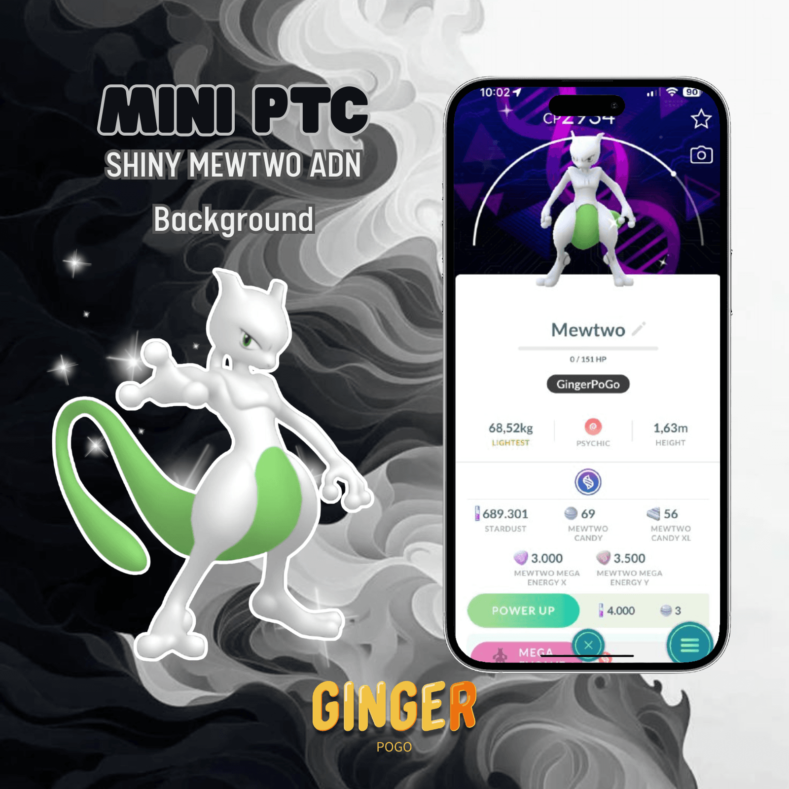 MINI PTC SHINY MEWTWO ADN BACKGROUND